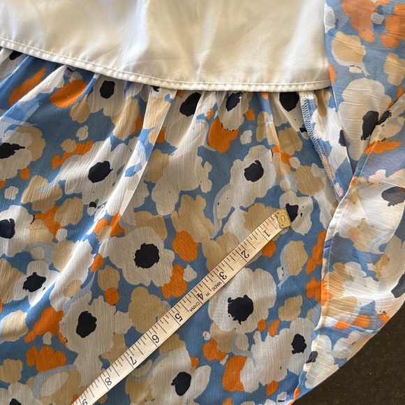 Joie Blue/Coral Floral Tiered Flowy Boho Prairie Dress W High-Low Hem Size XS - Picture 13 of 15